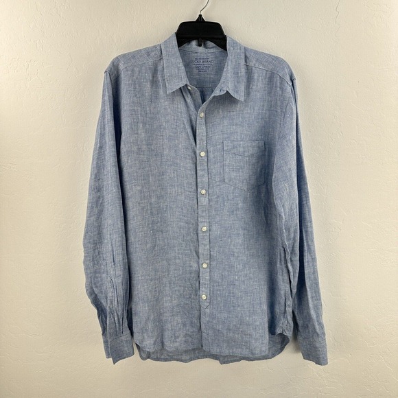 Lucky Brand Button Up Shirt Chambray‎ Linen M Blue California Fit Long Sleeve - Picture 1 of 11